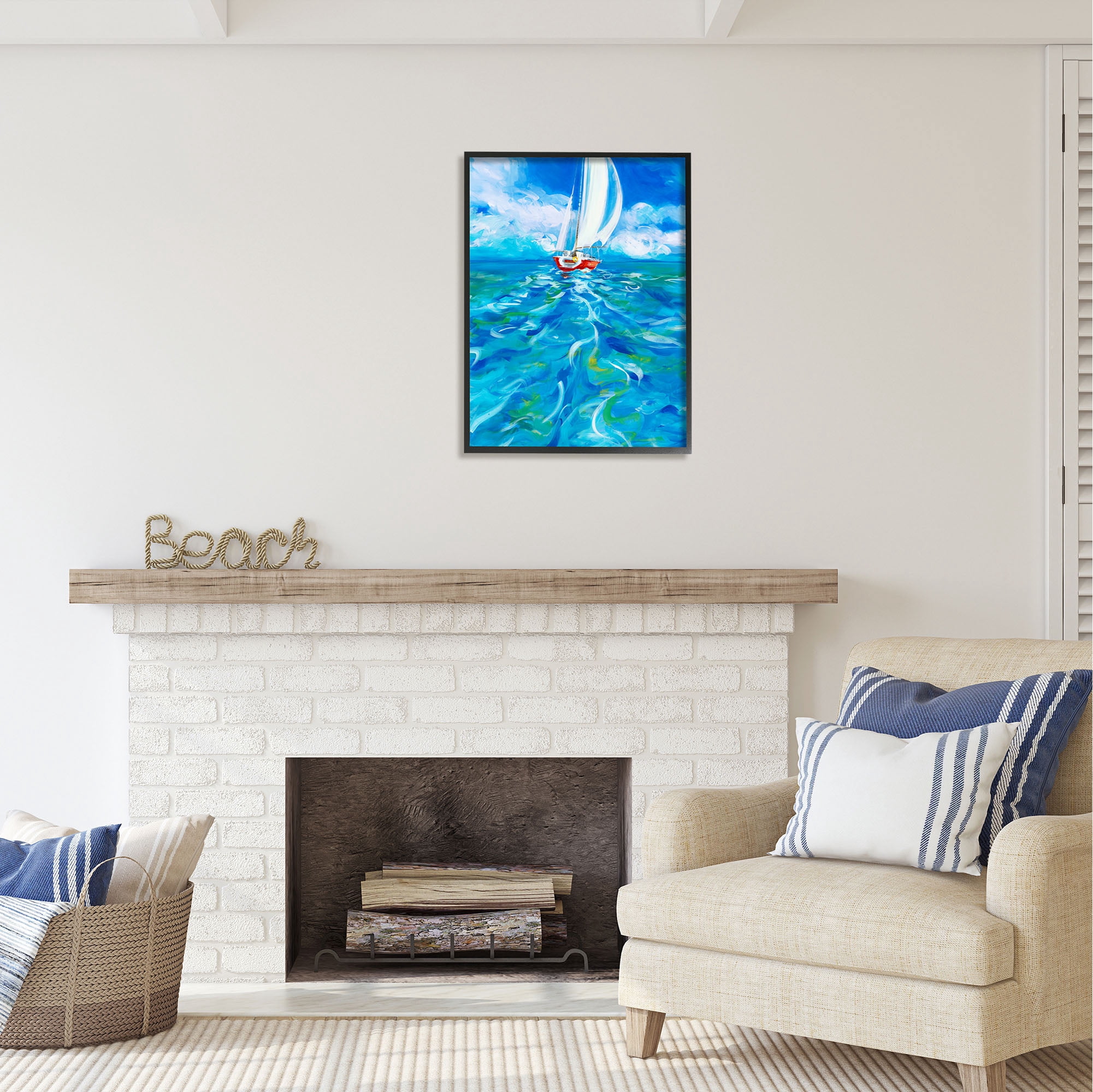 Stupell Industries Vivid Boat Wake Transportation Painting Black Framed Art Print Wall Art, 24 x 30