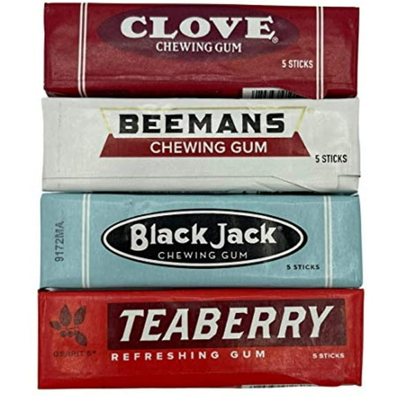 Nostalgic Retro Classic Chewing Gum Variety Black Jack, Beemans, Clove And Teaberry ~ 1 Pack Of Each Flavor