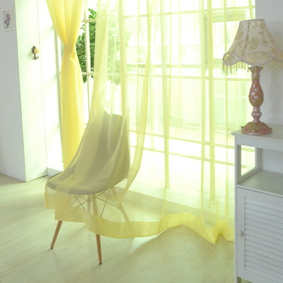 suxuMhao Curtains, 2 Panels Set Pole Mounted Semi Sheer Curtains, Lightweight Long Curtains 39×79in, Yellow Sheer Curtains for Living Room/Bedroom, See Through Light Filtering Window Drapes