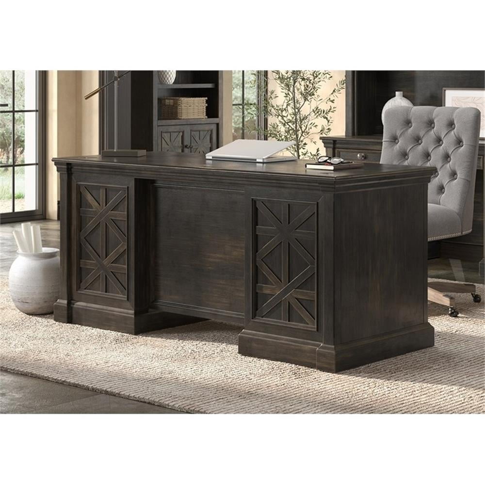 Pemberley Row Wood Dark Brown Executive Desk Double Pedestal Rectangular 66"W Fully Assembled