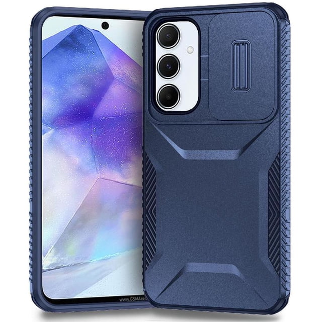 Rugged Case for Samsung Galaxy A55 5G with Slide Camera Cover & Drop Protection Blue