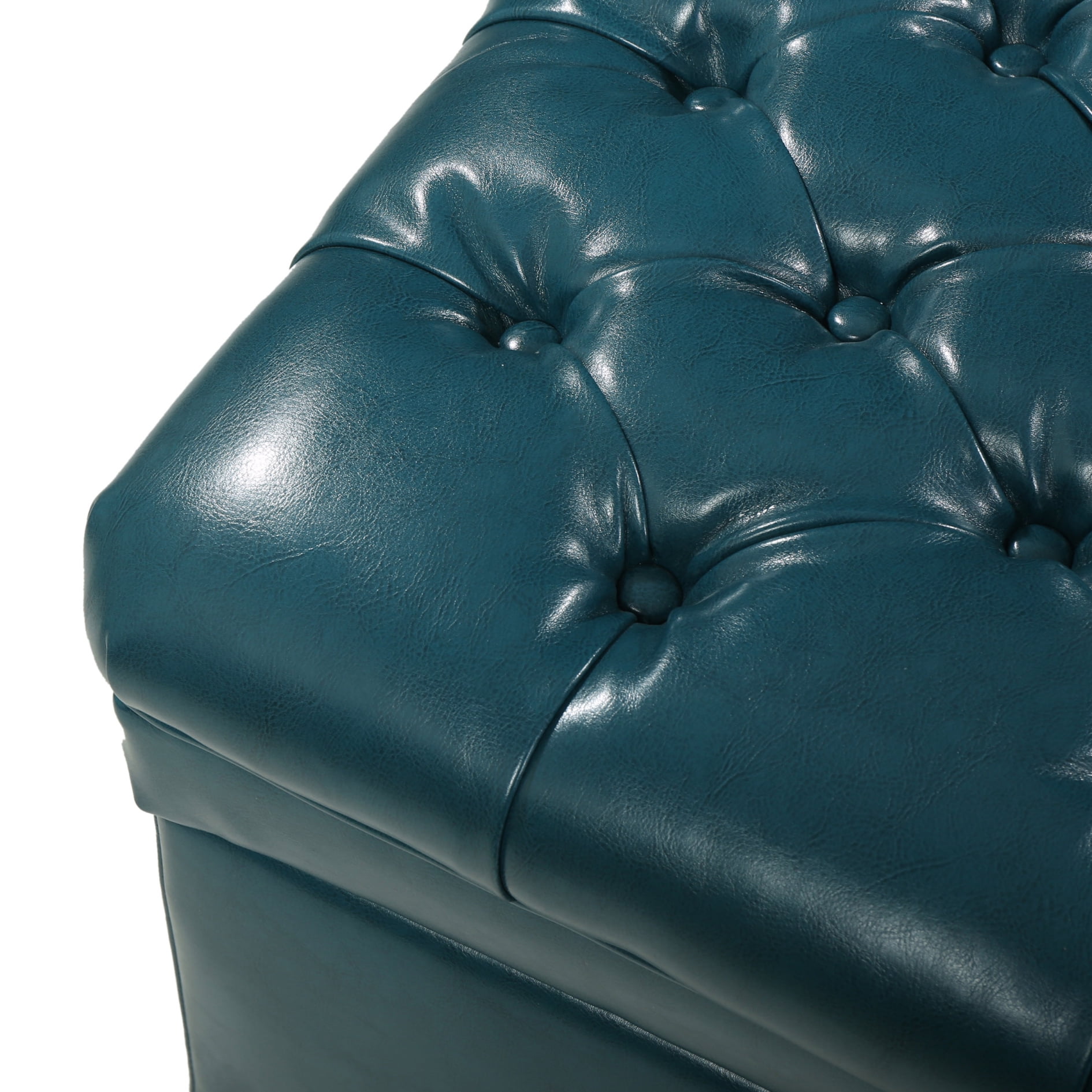 50" Storage Ottoman, Storage Ottoman Bench with Wooden Legs and Safety Hinge, Tufted Entryway Bedroom Bench, Holds up to 330 lb, for Living Room, Bedroom, Teal