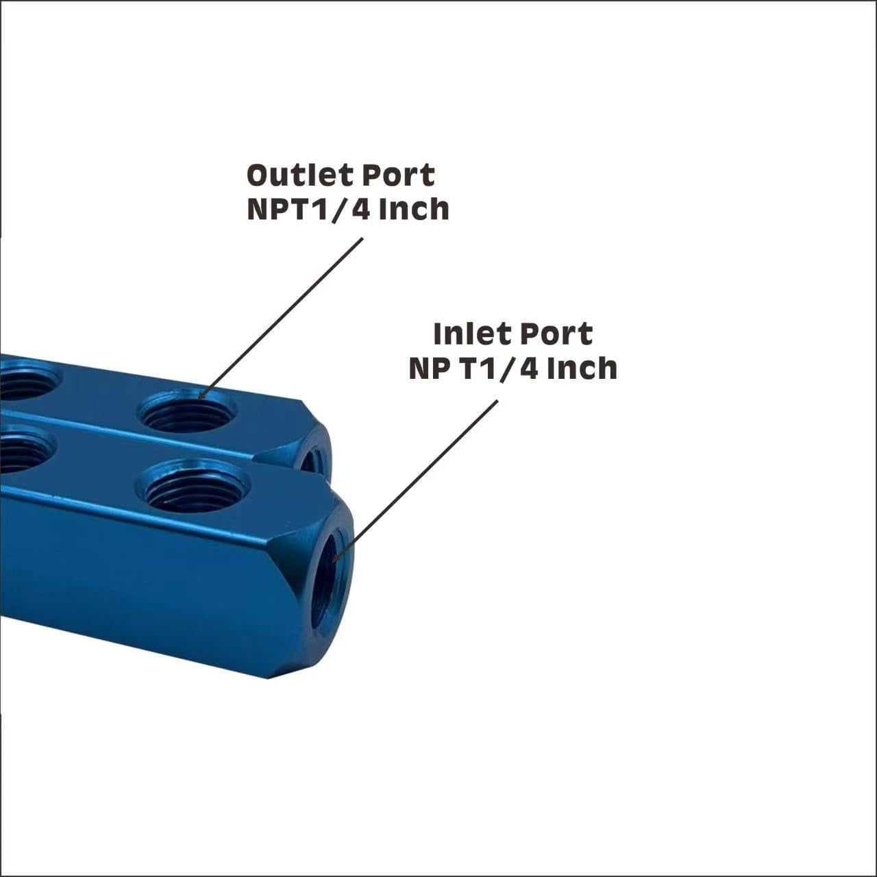 MKEUDQ-2PCS 1/4" 4 Way 7 Port Hose Inline Manifold Block Splitter, Pneumatic Air Compressor Manifold, Aluminum Air Distribution Manifold,Blue (4 Way 7 Port)