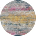 thumbnail image 2 of HomeRoots 531525 7 ft. Pink & Orange Round Abstract Power Loomed Area Rug, 2 of 4