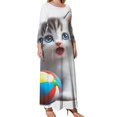 thumbnail image 2 of Large Size Cute Cat Playing Ball Long Sleeved Dress Women Dress for Parties Elegant Chic Evening Dresses, 2 of 7