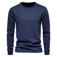 thumbnail image 1 of RXIRUCGD Chemise Homme Couleur Unie Coton Col Rond Manches Longues Tendance Lettre Temps Libre Couche Inférieure Extérieure, Marine, Taille : 2TG, 1 of 2