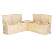 Linon Troyin Rustic Backless Corner Nook with Storage in Solid Unfinished Pine
