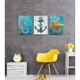thumbnail image 3 of Vintage Rustic Nautical Anchor And Starfish Shell Of The Beach Antique Pictures Decorations Walls - 3 Panel Blue Wall Art Giclee Canvas Painting Stretched And Framed Artwork Decor Home, 3 of 6