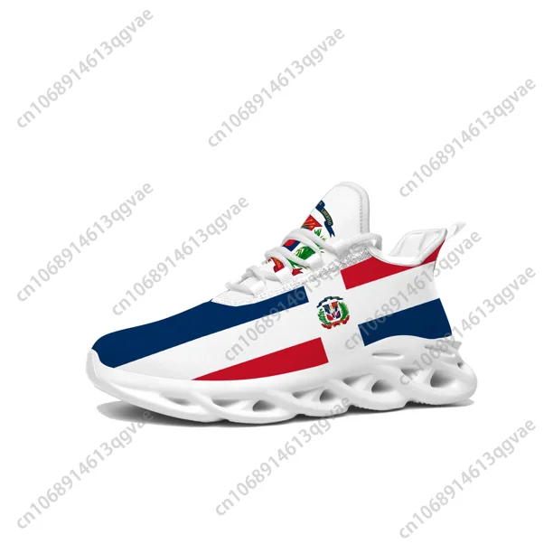 Zapatillas deportivas planas con la bandera de República Dominicana para hombre y mujer, deportivas de alta calidad con cordones, de malla, hechas a medida.