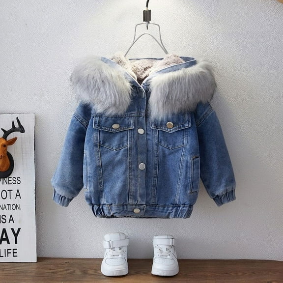 Toddler Boys Jacket Hooded Button Lined Denim Jacket Toddler Casual Jacket Toddler Winter Jacket 18-24 Months