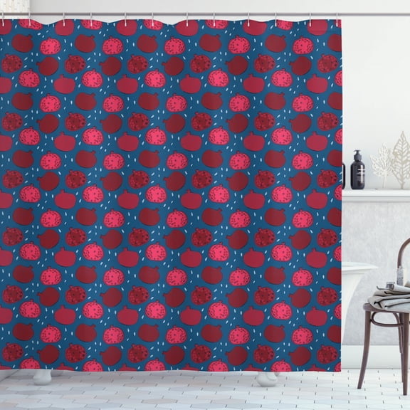 Ambesonne Fruit Shower Curtain, Natural Pomegranates Pattern, 69"Wx84"L, Night Blue and Raspberry