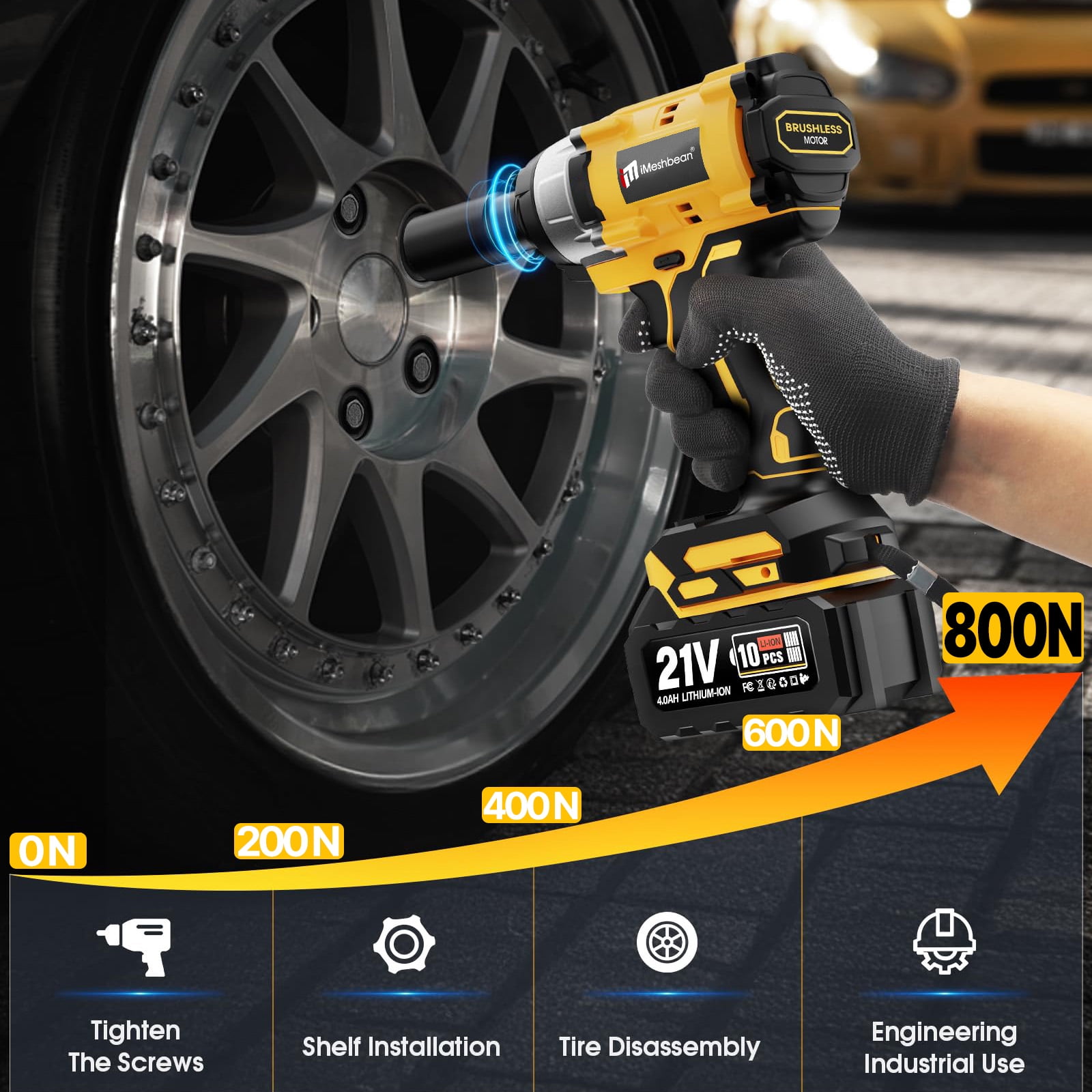 iMeshbean High Torque 1/2" Cordless Impact Wrench 3 IN 1 Compatible with Dewalt 20V Battery (No Battery)