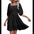 thumbnail image 3 of Vestido Informal de para Mujer, con Mangas Largas Tipo Farol, Cintura Alta y Lazo en la Espalda, Corte A. Negro L, 3 of 9