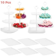 10PCS Cake Stand Set, 3-Tier Cupcake Table Display Set, Cake Display Tower, Dessert Trays for Birthday Wedding Party, Includes 2PCS Round, 2PCS Square Cupcake Stands, 6PCS Serving Trays