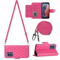 Wallet Case for Motorola Moto G (2025) with Card Cash Slots, Luxury Premium PU Leather Kickstand Shoulder Strap Lanyard Shockproof Anti-Fall Full Body Protective Flip Shell, Rose