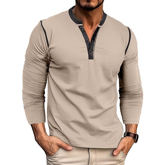 Blusas y camisas de manga larga con cuello redondo para hombre, estilo casual, a la moda, de color liso, transpirables, de manga larga, con cuello redondo y bolsillos con botones, blusa de poliéster p