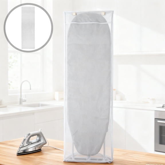HAMPPLIES Space-Saving Foldable Ironing Board Protector Bag, White PVC Material