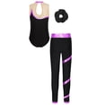 thumbnail image 3 of JanJean Kids Girls Metallic Ice Skating Set Gymnastic Yoga Ballet Dance Bodysuit Leotard with Legging Purple&Black 12, 3 of 5