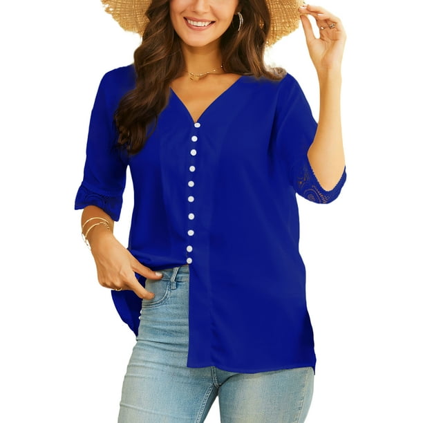 Bellella Women Shirts Solid Color Blouse Button Down Tops Casual 3