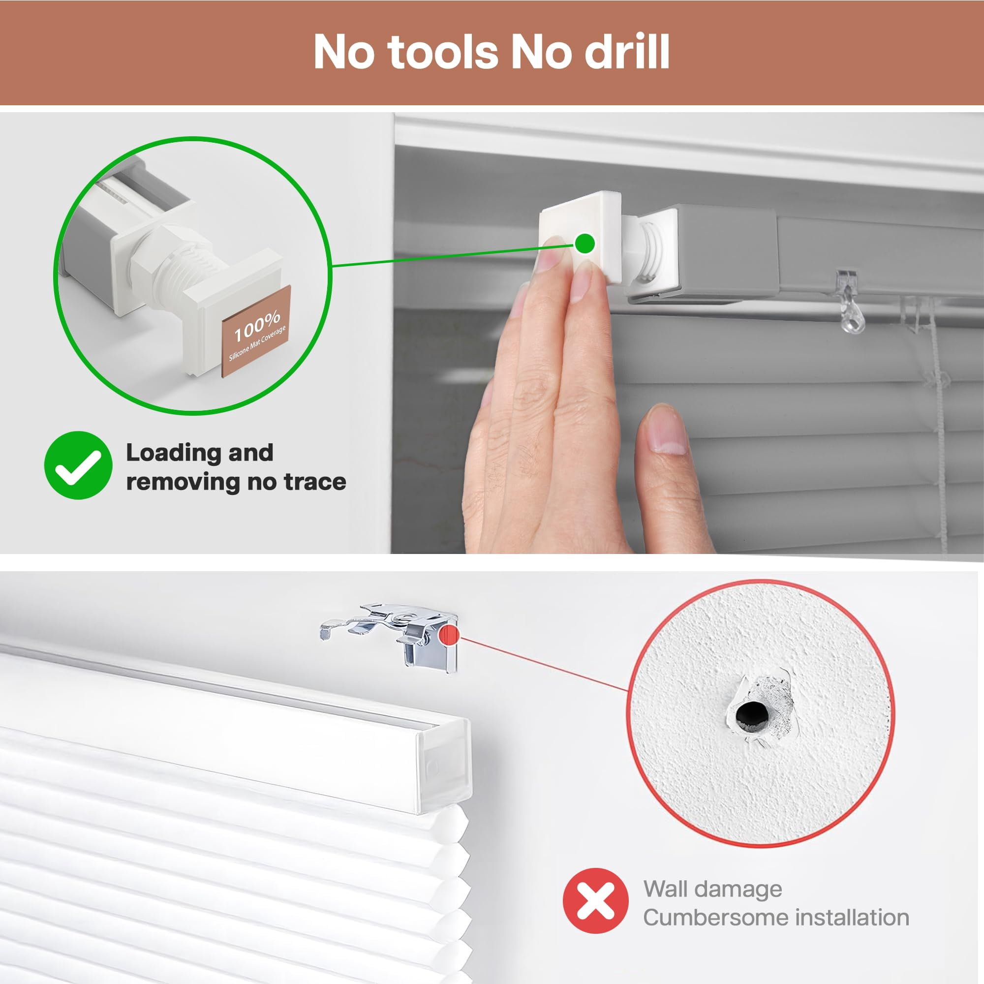 LazBlinds No Tools No Drill Cordless 1" Vinyl Mini Blinds, 100% Privacy S-Curve Blinds for Indoor Windows, Room Darkening Horizontal Window Blinds and Shades for Home, 40" W x 64" H, Grey