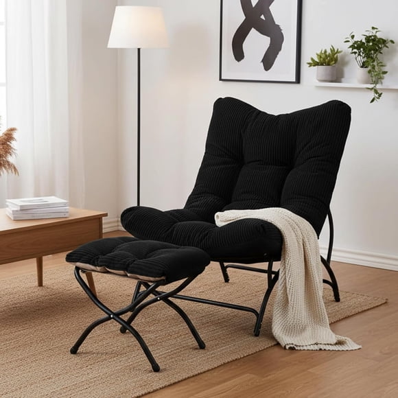 Modern  Chair with   Upholstered Comfy Lounge Recliner Sofa  Thick Cushion Oversized Lazy Reading Chair with Footrest for Living Room  Bedroom  Apartment  Office  Dorm  Dark