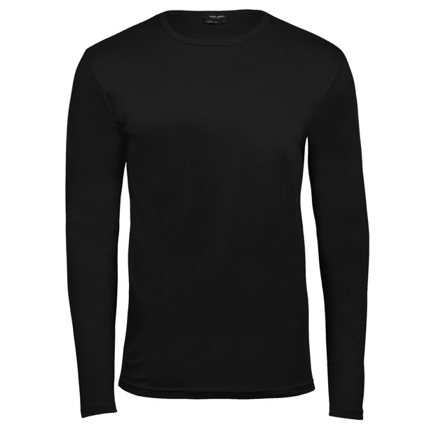 Tee Jays - Camiseta básica de manga larga con cuello redondo para hombre - 100% Algodón ringspun combed interlock (Negro)