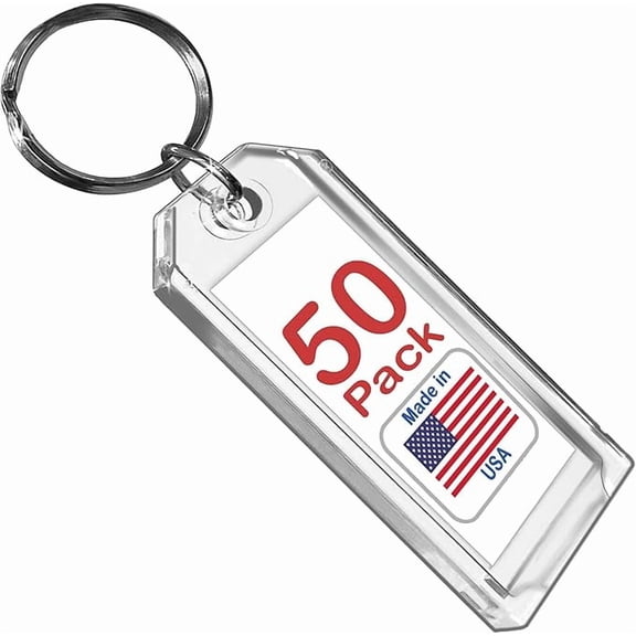 Premium Key Tag, 3 in, Clear Crystal Plastic, with Rings & Labels, 50 Count