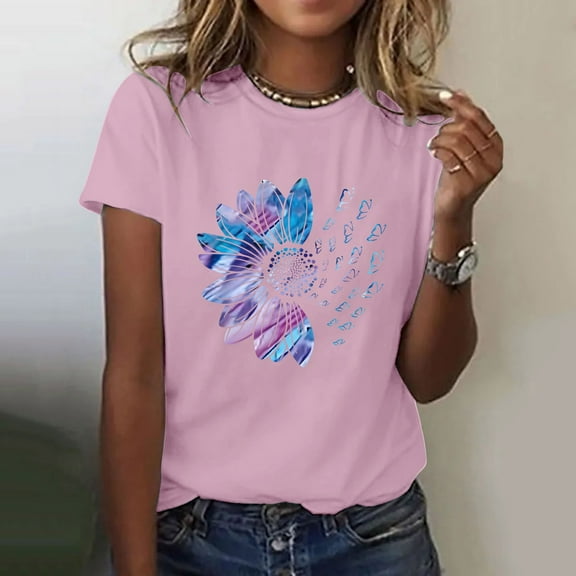 Endives Women's Sunflower Summer T Shirt Plus Size Loose Top Tops Girls Short Sleeve Graphic Casual T Shirt