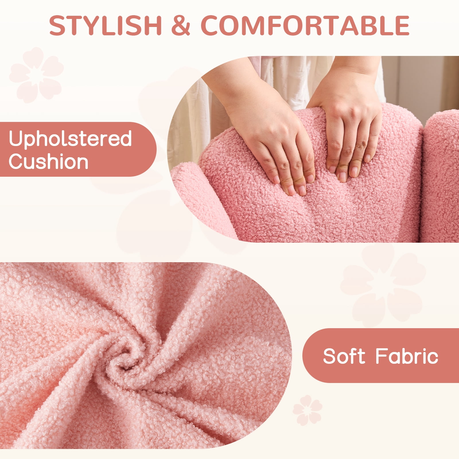 Furniliving Modern Upholstered Home Office Chair with Cloud Shaped Backrest, Cute Armless Vanity Chair, 360° Swivel Height Adjustable Desk Chair, Computer Task Chair for Bedroom, Pink