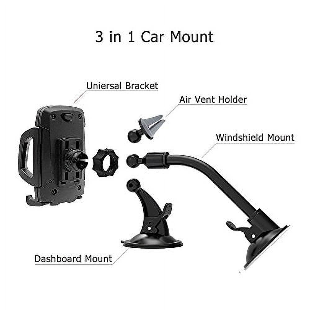 Car Phone Mount, Vansky 3-in-1 Universal Cell Phone Holder Car Air Vent Holder Dashboard Mount Windshield Mount for iPhone Xs Max R X 8 Plus 7 Plus 6S Samsung Galaxy S9 S8 Edge S7 S6 LG Sony and More - image 2 of 2