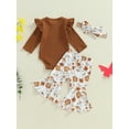 thumbnail image 4 of Suealasg 3Pcs Baby Girls Fall Outfits 3 6 Months Newborn Girls Long Sleeve Ribbed Romper Floral Flare Pants Headband Sets 9 12 18 Months Infant Girls Autumn Clothes, 4 of 7