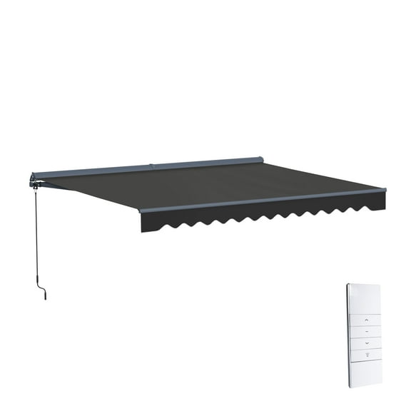Semi-Cassette Motorized LED Luxury Patio Awning - 13 x 10 Ft - Onyx Black - Moroccan Collection