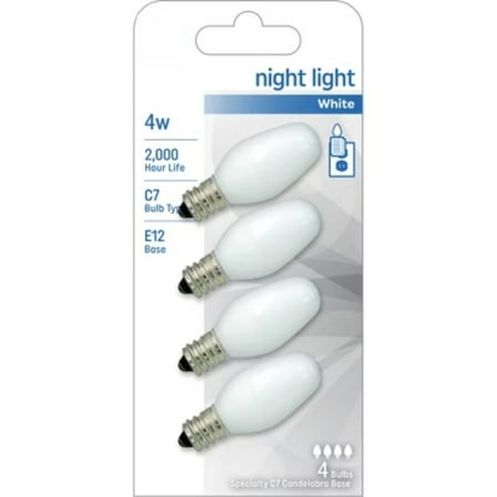 4W Incandescent Frosted Nightlight Bulbs - E12 Base, 4 Pack for Bedroom/Hallway
