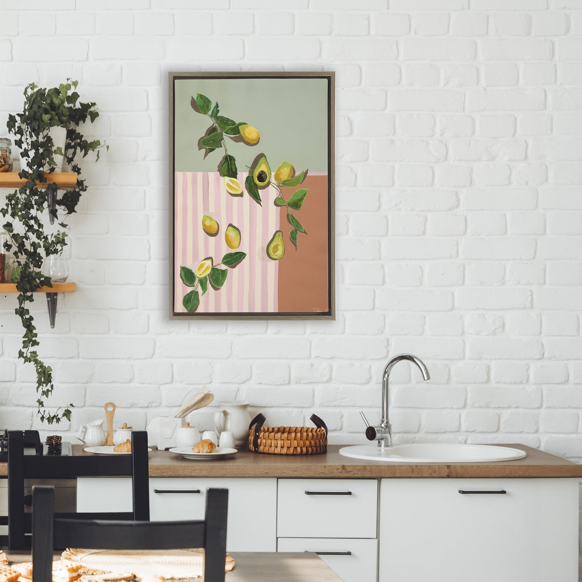 Stupell Industries Midcentury Avocado & Lemons Brown Framed Floater Canvas Wall Art, design by Dani Heyward
