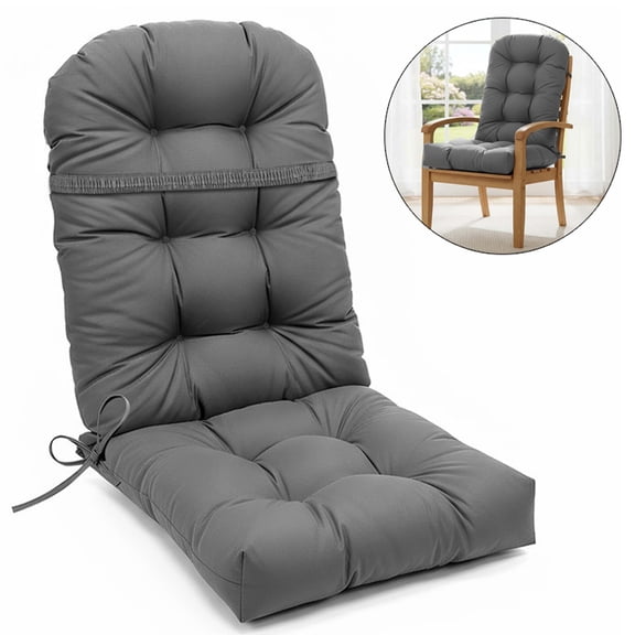JIAN YA NA Adirondack Rocking Chair Cushion, High Back Patio Chair Cushions, Water Resistant Outdoor Furniture Seat Pads with Ties (43x19x3 Inch, Dark Gray)
