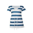 thumbnail image 2 of Femmes Été Robe Stripe Épissage Sling Robe V Cou Spaghetti Sangle Cordon Ceinture Robes avec Poches Bleu Clair Rose Gris XXL, 2 of 7