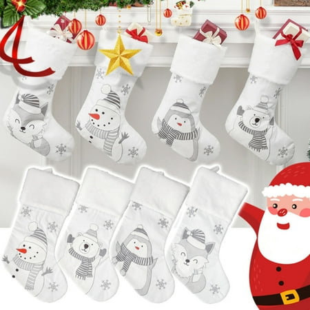 

Vintage Hanging 19.2*8.66 IN White Christmas Socks Penguin Snowman Bear Four Bag Christmas Tree Ornaments Acrylic Beads Garland Chandelier Hanging Stained Glass Decorations for Home Coop Christmas