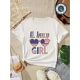 thumbnail image 1 of 180g Pure Cotton T-Shirt for Girls - Patriotic "All American Girl" Graphic with Stars & Stripes Fashion Glasses Design, 1 of 7