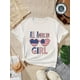 thumbnail image 1 of 180g Pure Cotton T-Shirt for Girls - Patriotic "All American Girl" Graphic with Stars & Stripes Fashion Glasses Design, 1 of 7