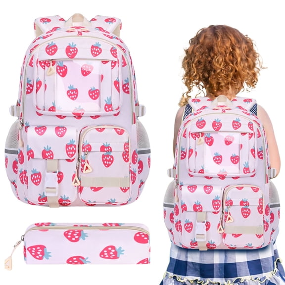Xeede Strawberry Shortcake Backpack, Pink Strawberry Backpack, Fruit Patterned Backpack, Laptop Backpack, Travel Daypack, Cute and Fashionable Backpack, Multi-Pocket Bookbag