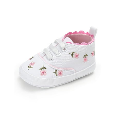 

Gomelly Kids Cotton Sneakers Embroidered Crib Shoes Prewalker First Walking Shoe Lightweight Flats Newborn Baby Girls Boys Sneaker White 6C