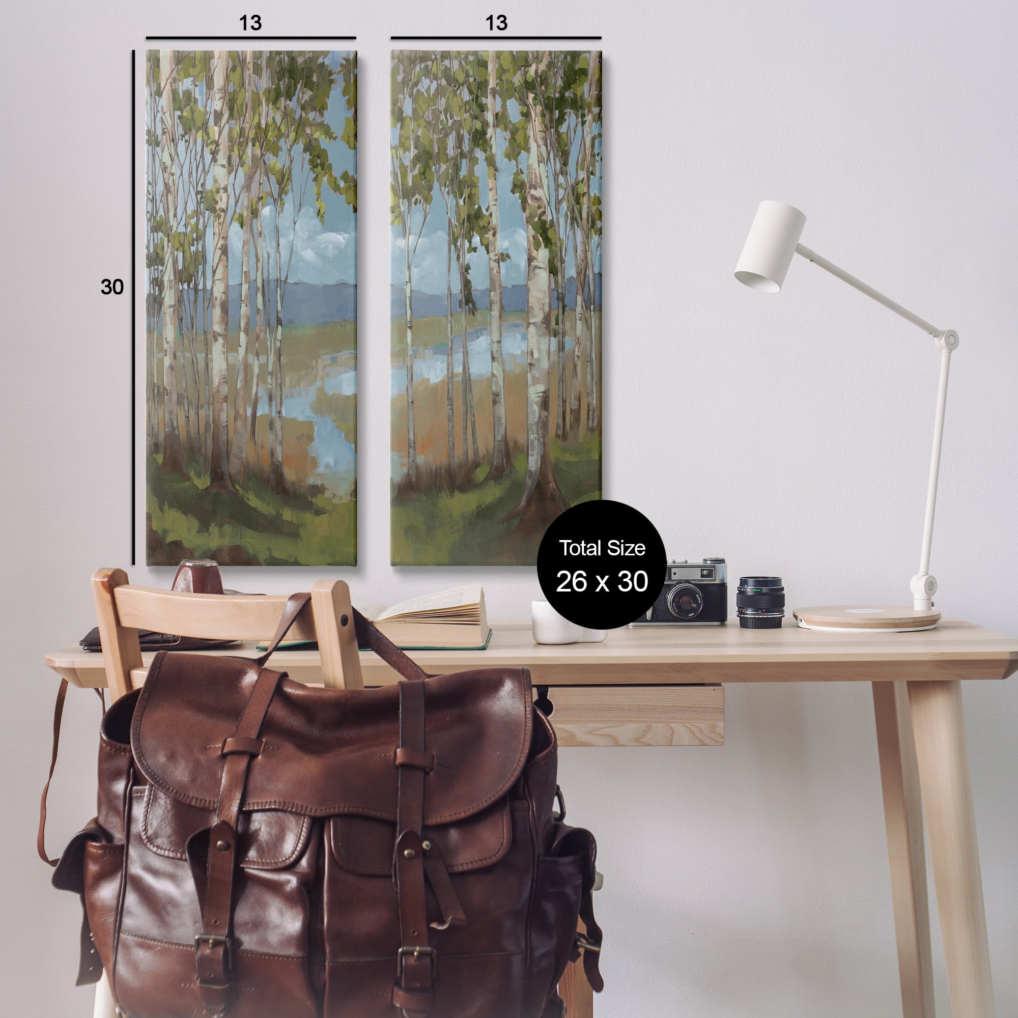 Stupell Industries White Birch Copse of Trees Landscape & Nature Painting Wrapped Canvas Art Print Wall Art, 13 x 30, Set of 2