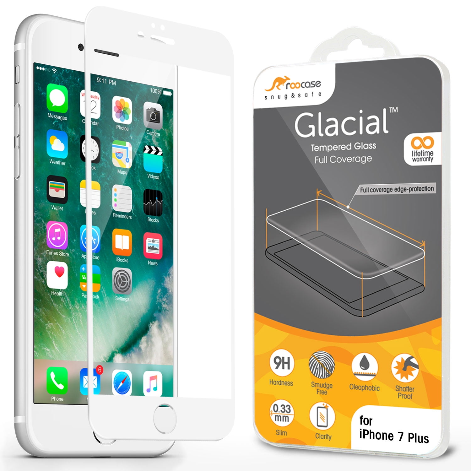 iPhone 7 Plus Screen Protector, rooCASE Full Coverage Tempered Glass Screen Protector for Apple