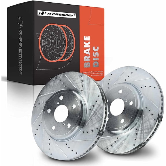 A-Premium Front Drilled and Slotted Disc Brake Rotors Set Compatible with Lexus LS430 2001-2006 2-PC Set