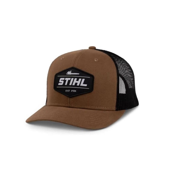 Stihl Trucker Hat With Brown Structured Canvas Front And Black Mesh Back - Osfm