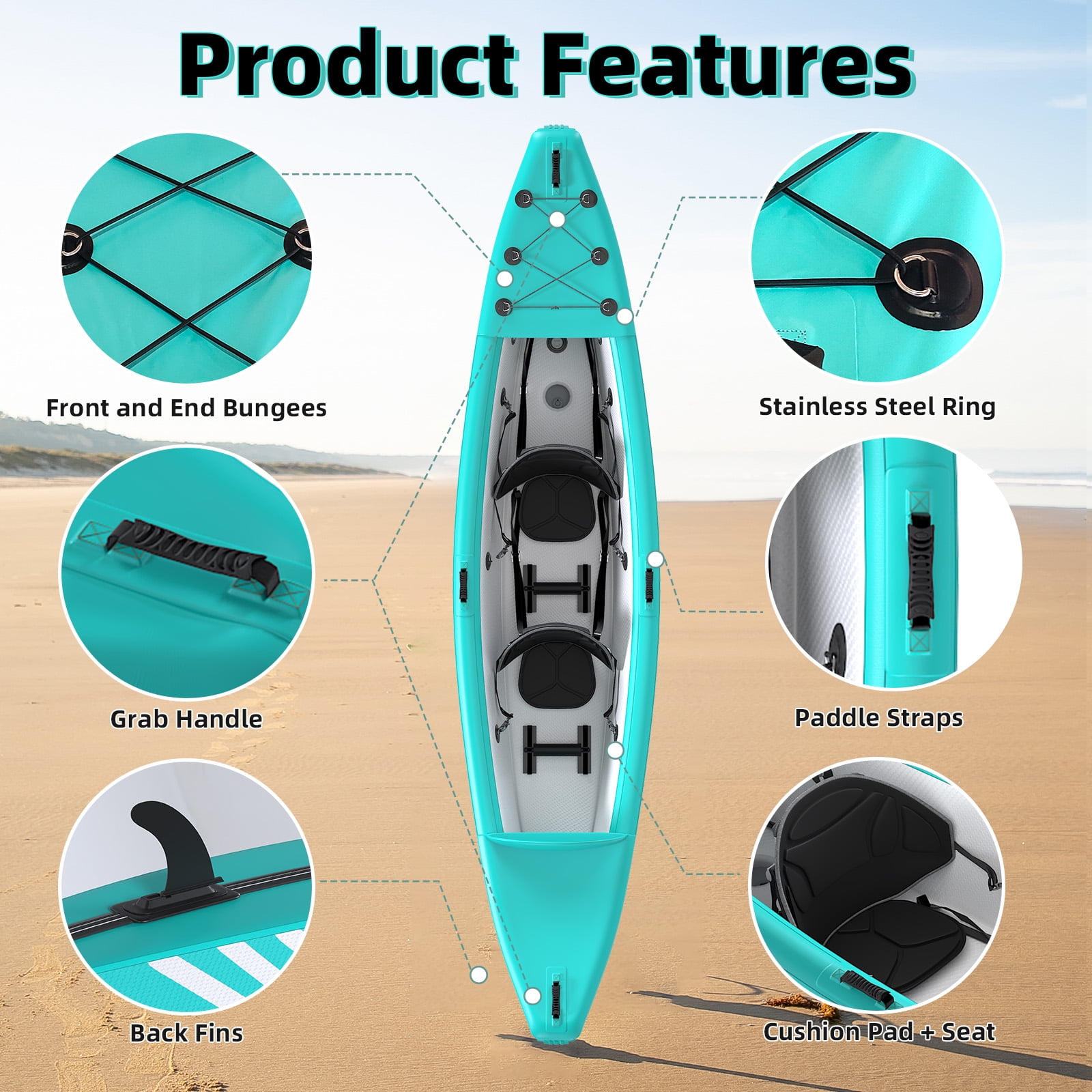 Danrelax 2 Person Inflatable Kayak for Adults, Drop-Stitch Floor, Tandem Kayak, Blue