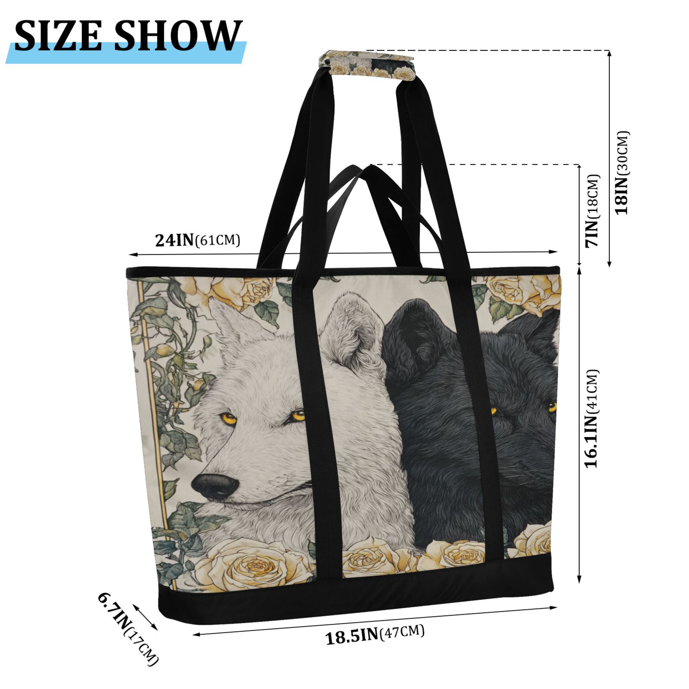 Extra-Large Wide Opening Design Capacity Hand-Held Ice Pack Thickened Insulation Layer For Long-Lasting Cold Retention For Outdoor Shopping Picnics And Camping Two Black and White Wolves