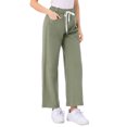 thumbnail image 4 of Jeans de pierna ancha para mujer INSPIRE CHIC con cintura elástica y cordón, pantalones de mezclilla casuales con bolsillos, verde ejército XL, 4 of 6