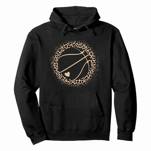 Cute Basketball Leopard Print Women Basketball Lover Pullover HoodieMen's Hoodies, Outdoor Everyday, Street Fashion