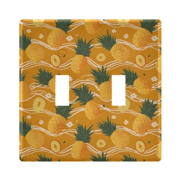 Orange Pineapple Pattern Toggle Switch Wall Plate 2-Gang Unbreakable Durable PC Flush Fit Round Edge 4.48x4.56in